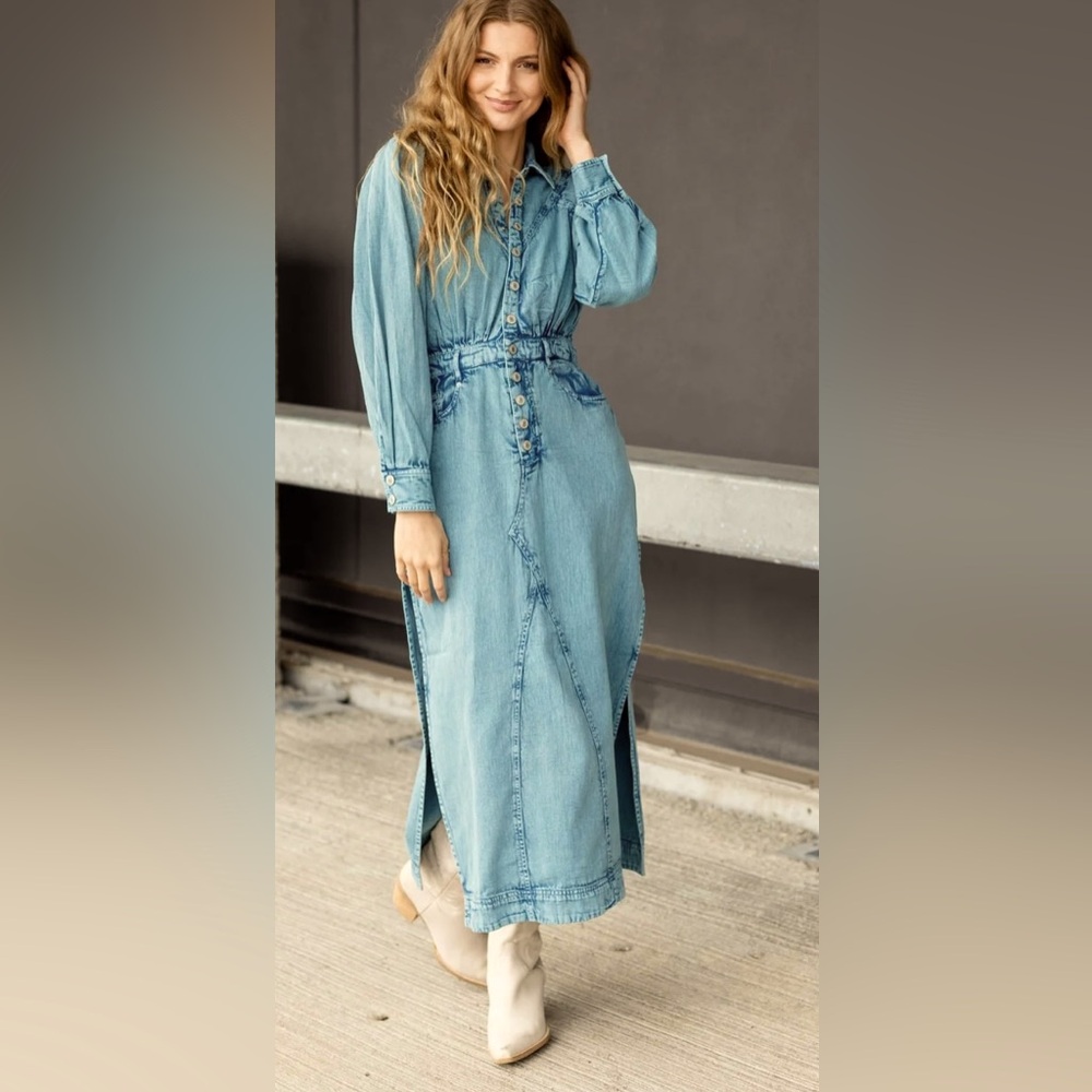 FREE PEOPLE Mad Love Denim Midi Dress in Skyfall NWOT